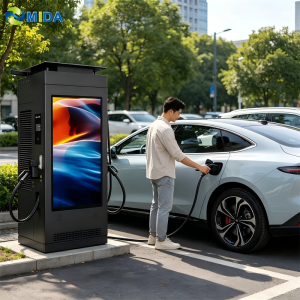 120kw Advertising EV Charger Station Waterproof DC Fast Charging Pile With Smart LCD Screen For Hotel Parking Area
