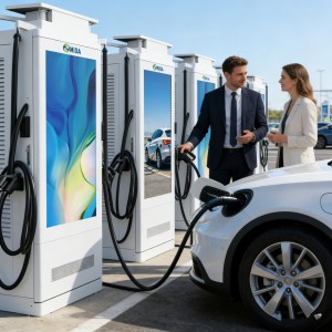 Advertising EV Charger Station 180kw DC Fast Charging Pile With Dual Guns And Large Screen For Commercial Parking Lot