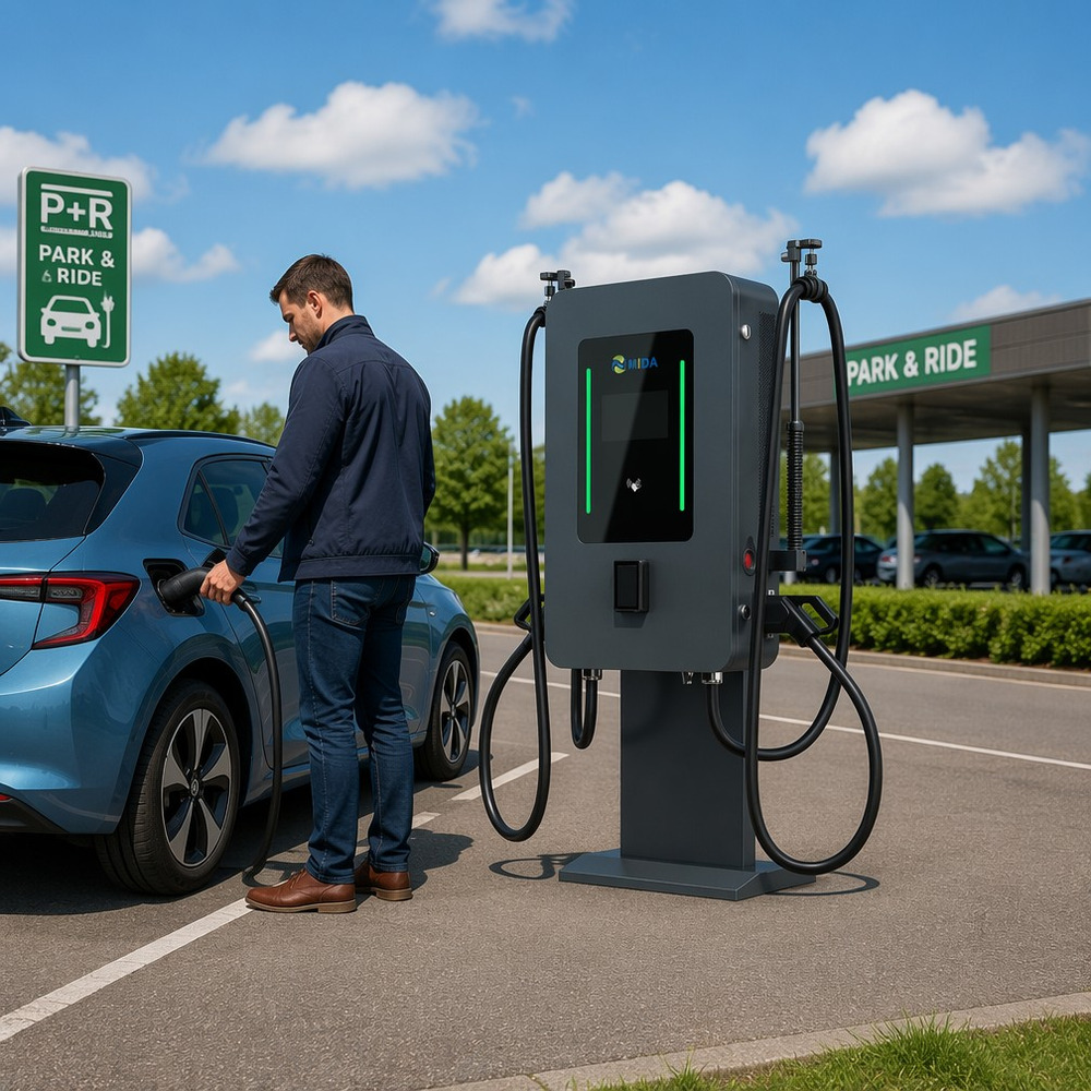Public park and ride EV charging scene