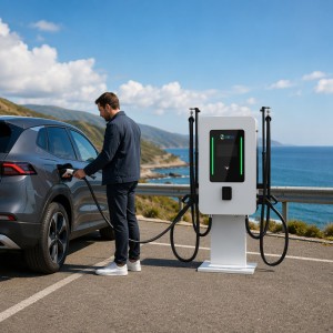 High Efficiency 80kw Wall-Mounted DC EV Charger Dual Gun CCS2 GBT Interface Electric Vehicle Charging Point With APP