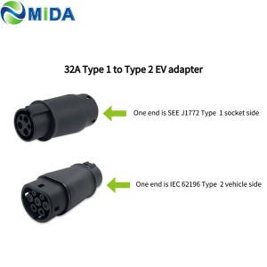 DUOSIDA EVSE Adaptor 32Amp Type 1 To Type 2 EV Adapter for Electric Car Charging Plug