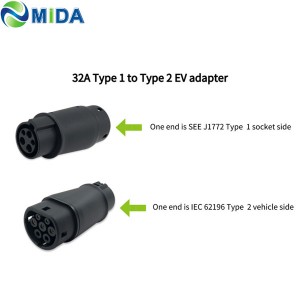 Adaptador EVOS DUOSIDA 32Amp Tipo 1 a Tipo 2 Adaptador EV para enchufe de carga de coche eléctrico