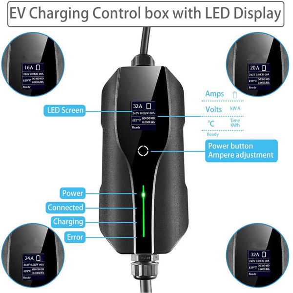 16A 24A 32Amp Type 1 J1772 EV Charger Cable NEMA 10-50Plug 7.68KW Smart EVSE Electric Vehicle Charging Featured Image