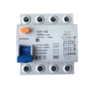 IEC 61008-1 RCD B型RCCB 100A 30mA 300mA 10KA 2P 4极断路器