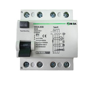 B Type RCCB 40A 63A 30mA 10KA 2P 4P Type B RCD pour EV Wallbox