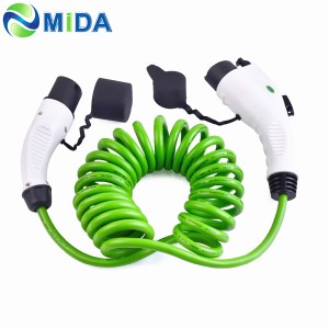 16A 32A Tipo 1 a Tipo 2 Cable EV Vehículo eléctrico Cable de carga EV Verde