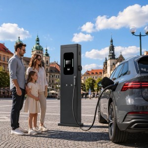 44KW Dual Tethered AC EV Charger Pedestal OCPP RFID