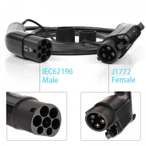 Mode 3 32A 1 Phase SAE J1772 Type 1 to Type 2 EV Charging Cable Electric Car Charging Adapter Cable