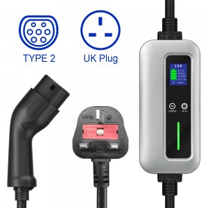 IP67 Level 2 EV Charger 8A 10A 13A Type 2 UK Plug 3Pin Portable Electric Car Charger Cable