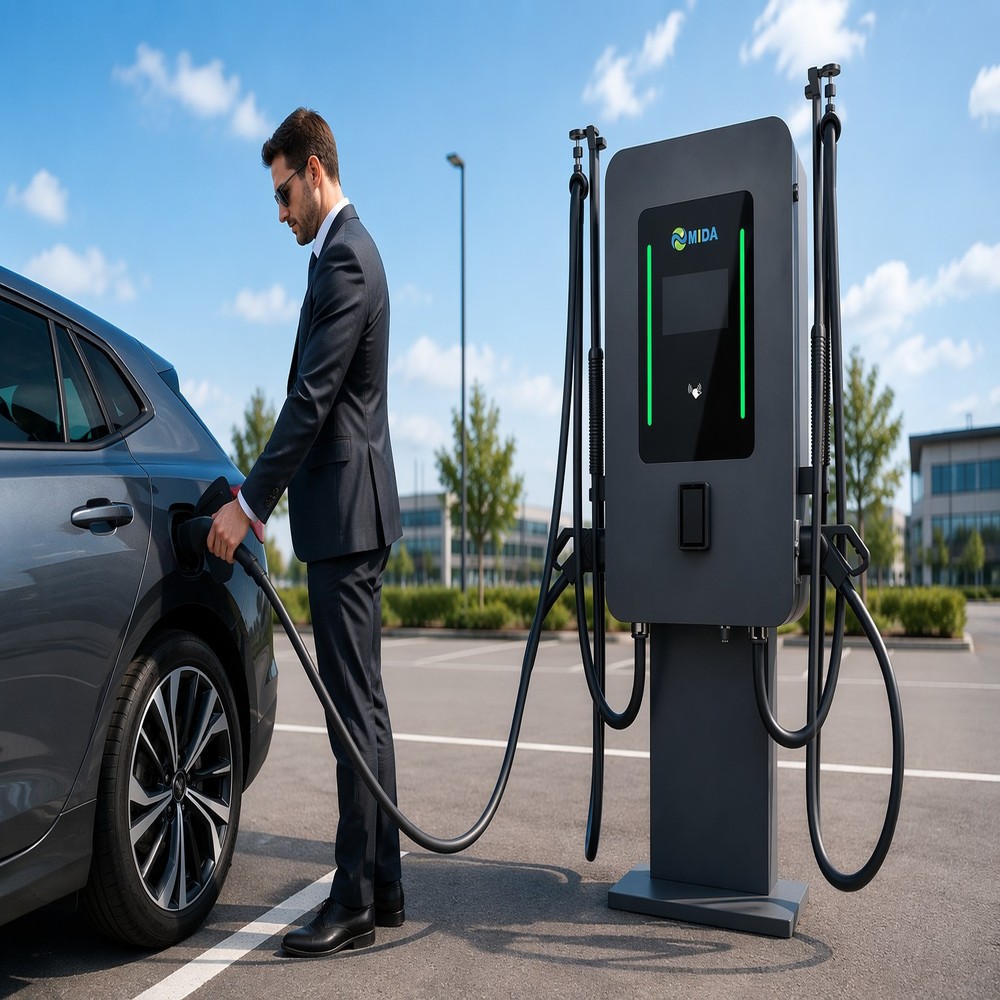 Outdoor DC fast charging station usage with grid capacity management