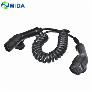 16A 32A Type2 to Type 2 Mennekes Plug IEC 62196 EV Charging Sprial Cable