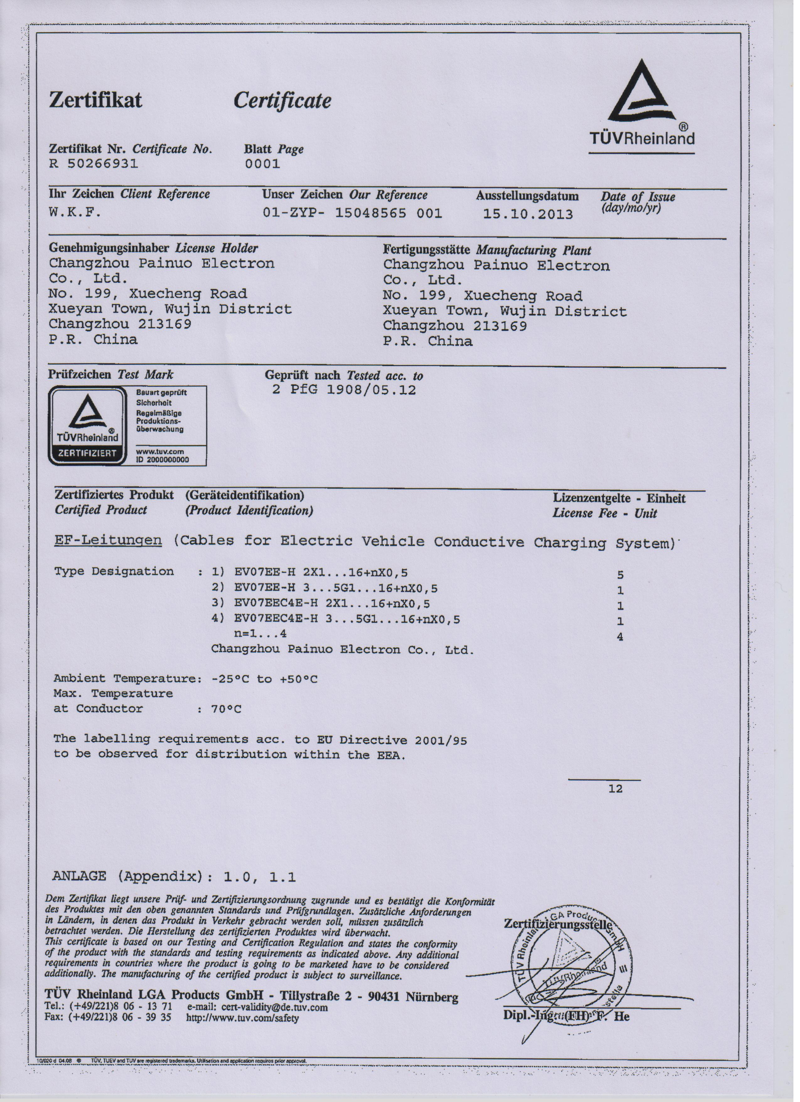 TUV Certificate EV Cable_1