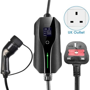Level 2 EV Charger Type 2 UK 3 Pin 8A 10A 13A PHEV EV Charging Cable Electric Car Charger