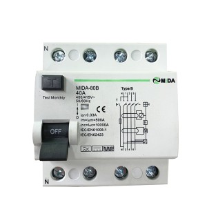 เบรกเกอร์ชนิด B RCD 40A 63A 4 ขั้ว 10KA 30mA Type B RCCB Curcuit Breaker