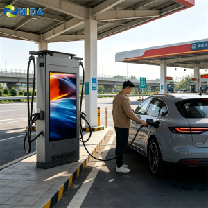 Advertising EV Charger Station 180kw DC Fast Charging Pile With Dual Guns And Large Screen For Commercial Parking Lot