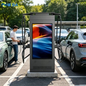 120kw Advertising EV Charger Station Waterproof DC Fast Charging Pile With Smart LCD Screen For Hotel Parking Area