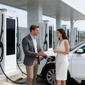 Commercial Advertising EV Charger 60kw 120kw DC Fast Charging Point With APP Operation System And Floor Stand Design