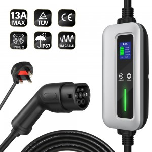 IP67 Level 2 EV Charger 8A 10A 13A Type 2 UK Plug 3Pin Portable Electric Car Charger Cable