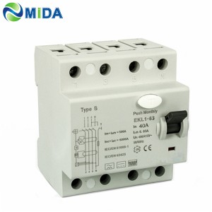 EKL1-63クラスB 30mA 40A 63A 10KA 4極RCD BタイプRCCB回路遮断器