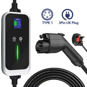 Portable EV Charger Type 1 J1772 Plug 8A 10A 13A UK Plug 3 Pin Rapid Charger box