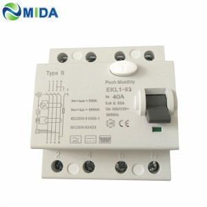 EKL1-63クラスB 30mA 40A 63A 10KA 4極RCD BタイプRCCB回路遮断器