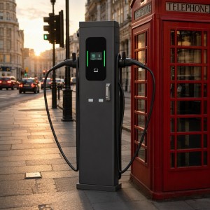 22KW Type 2 Tethered AC EV Charger Pedestal OCPP RFID