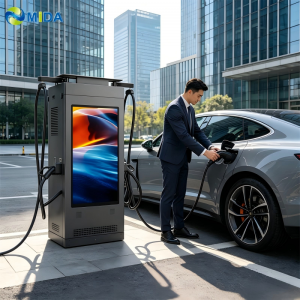 Dual Connectors 360kw DC Fast EV Charging Station Floor Mounted Advertising Digital Display Car Charger For Resort